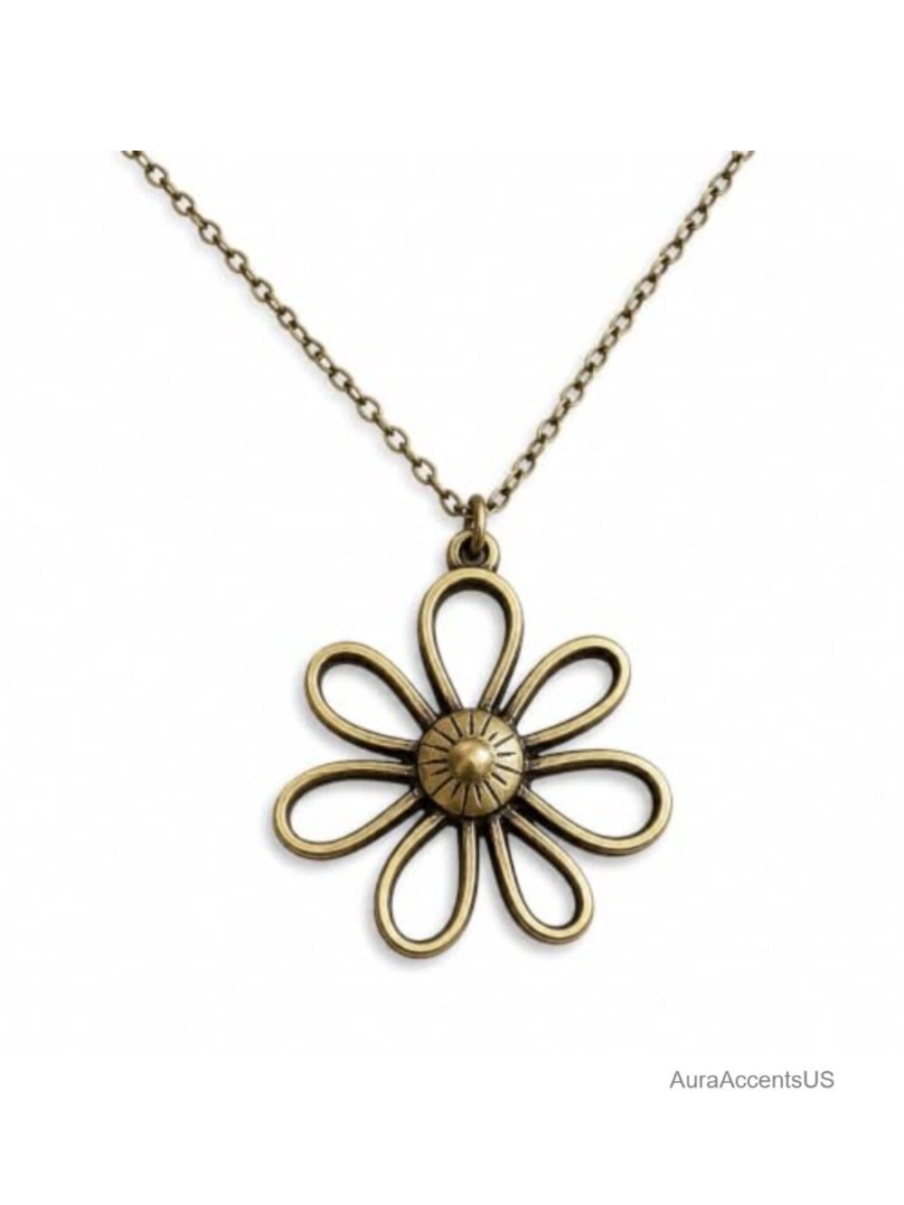 Bronze Flower Necklace Women Large Boho Pendant Statement Jewelry